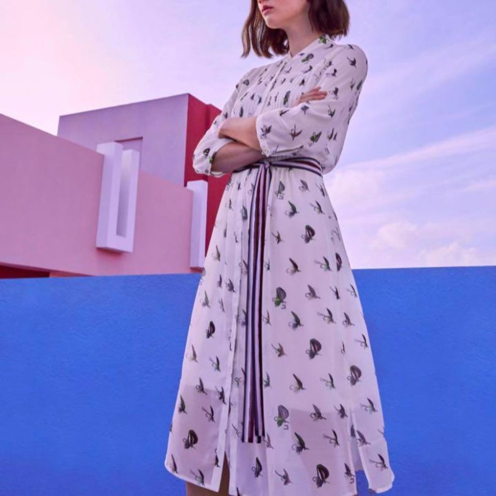 Ted Baker Zenaa Fly Fish-Print Chiffon Dress